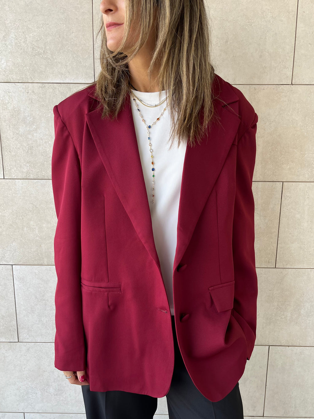 Burgundy Sophisticated Oversize Blazer