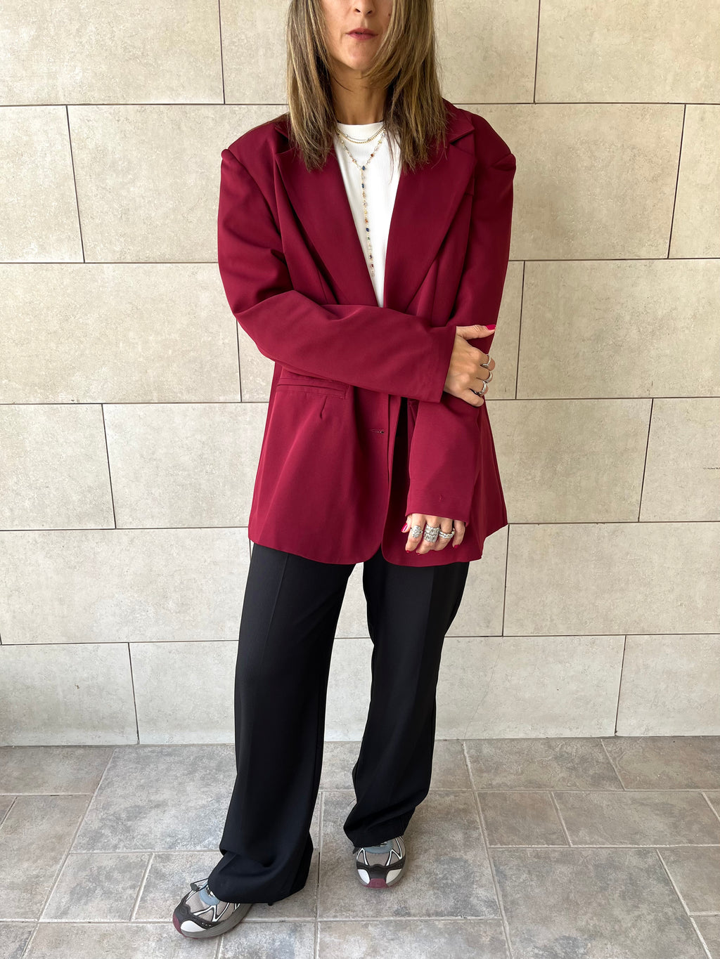 Burgundy Sophisticated Oversize Blazer