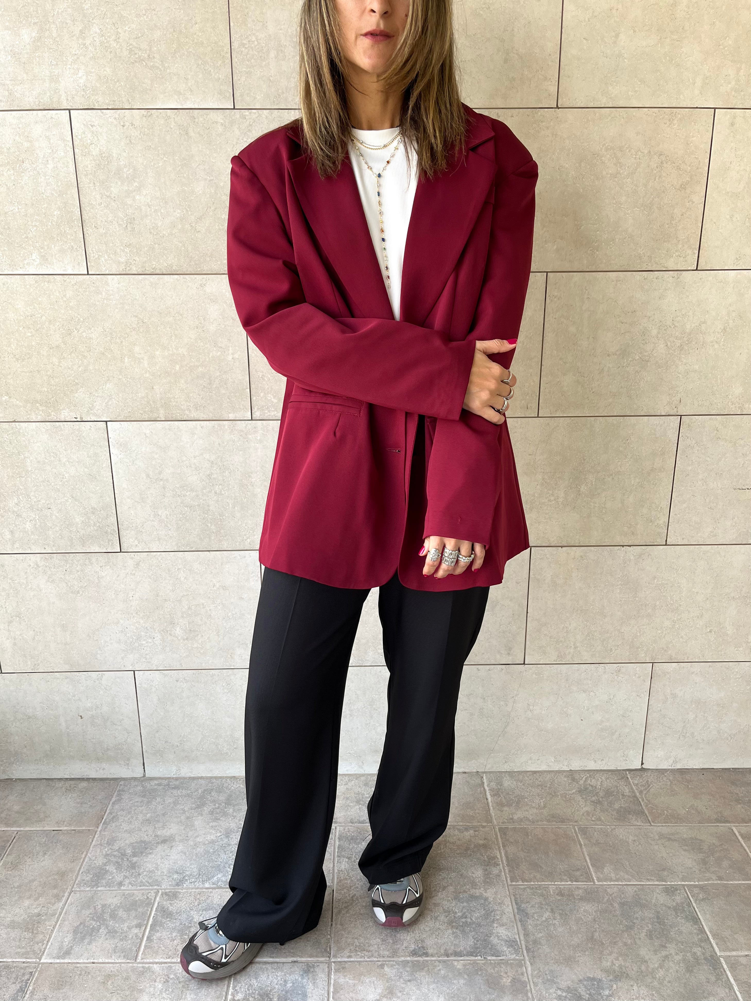 Burgundy Sophisticated Oversize Blazer