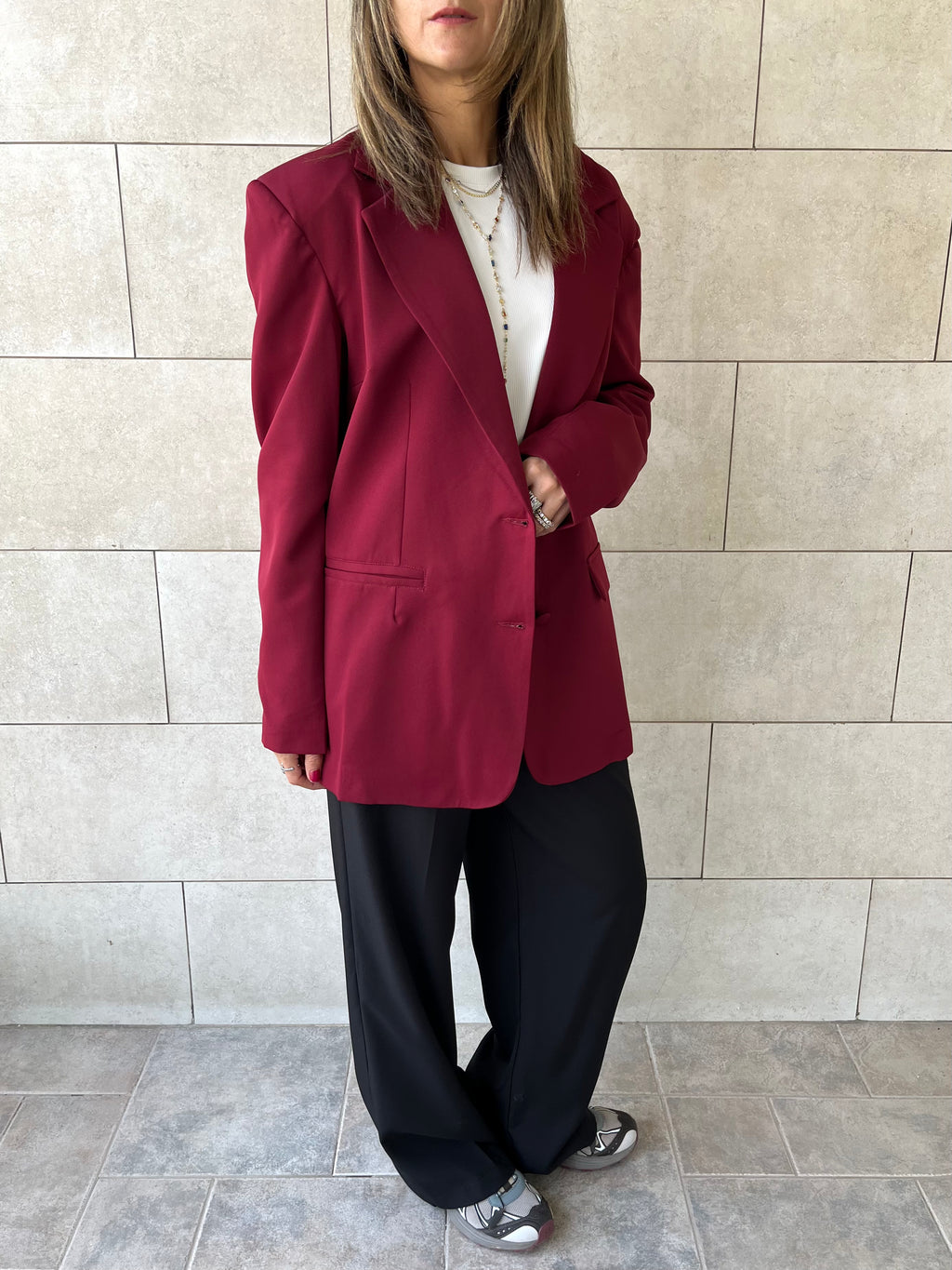 Burgundy Sophisticated Oversize Blazer