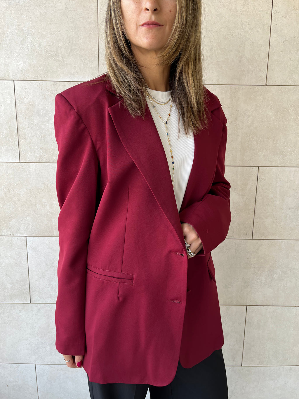 Burgundy Sophisticated Oversize Blazer
