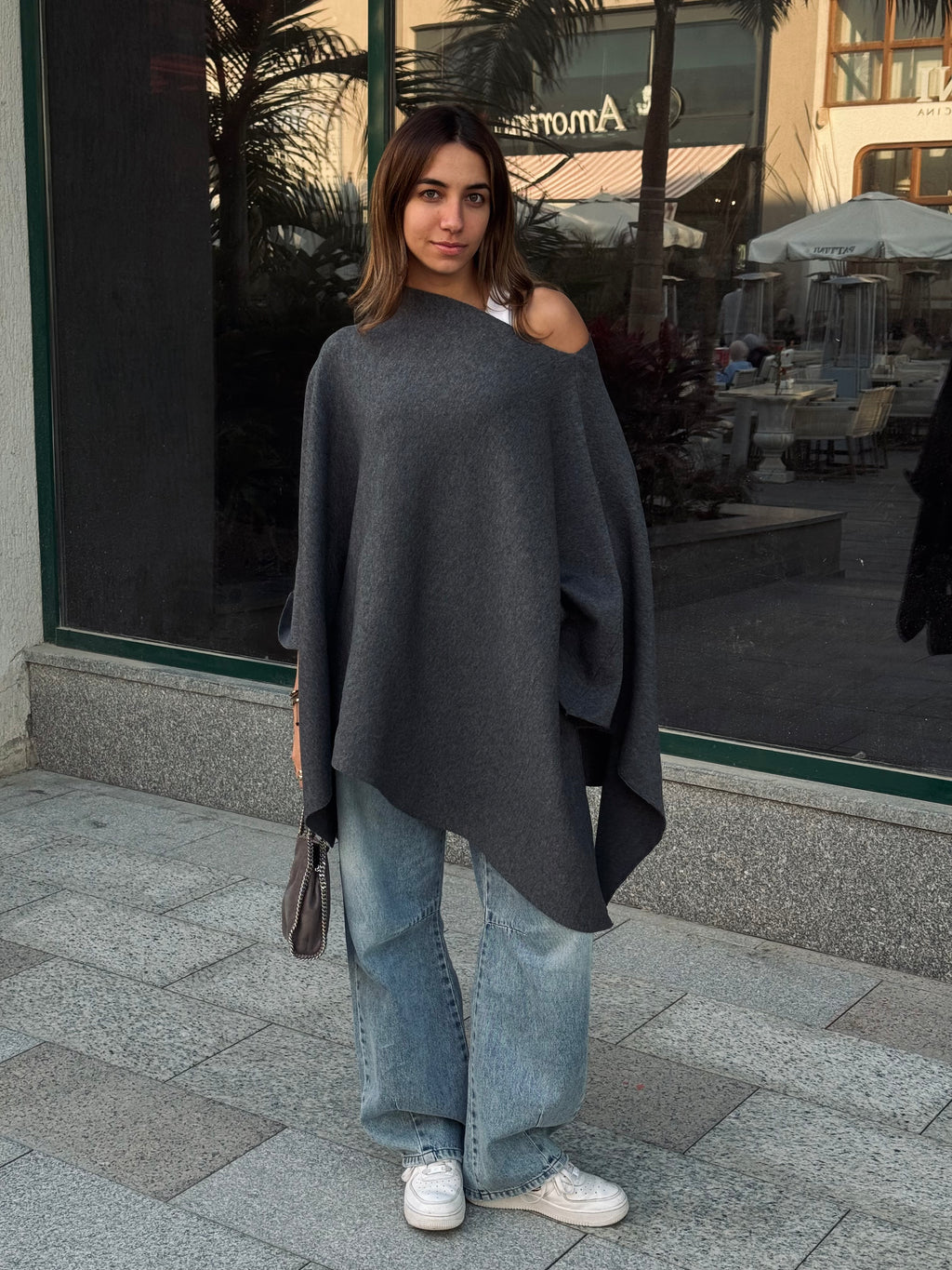 Grey Asymmetrical Poncho