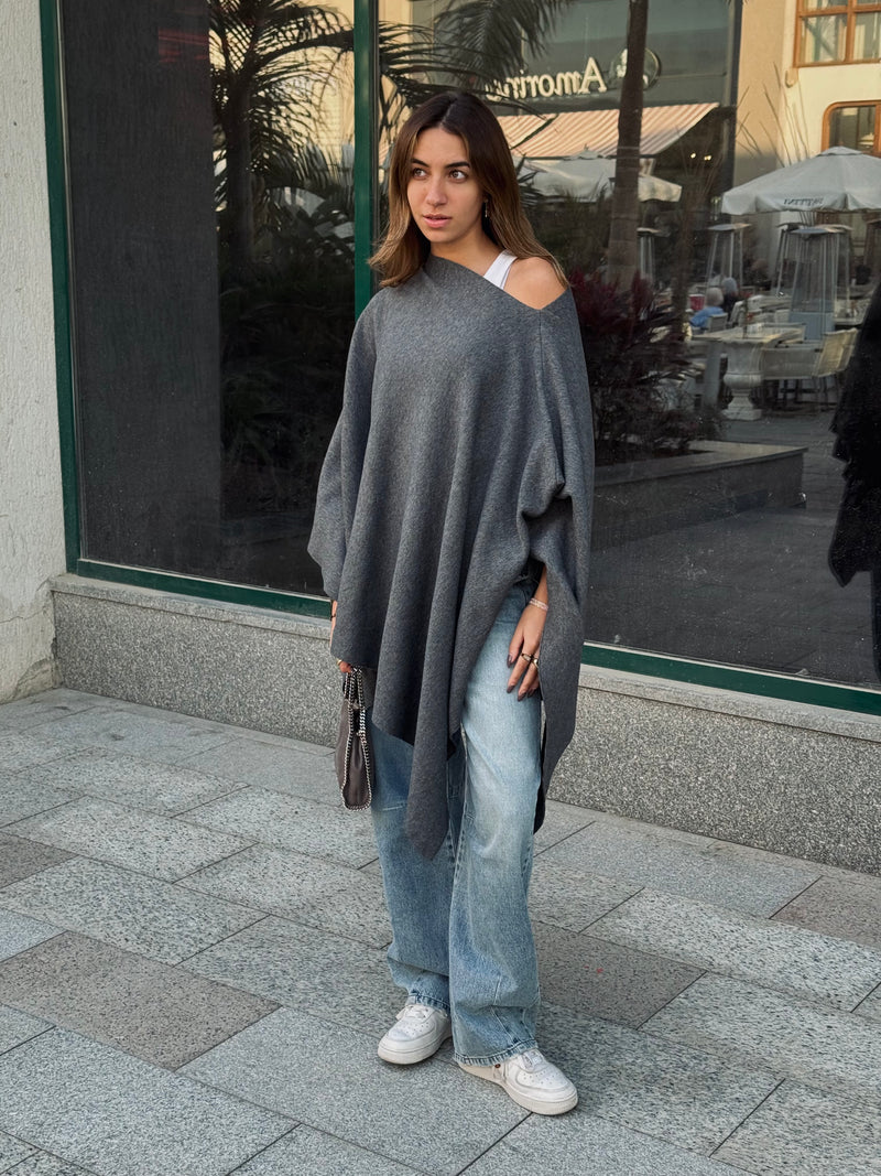 Grey Asymmetrical Poncho