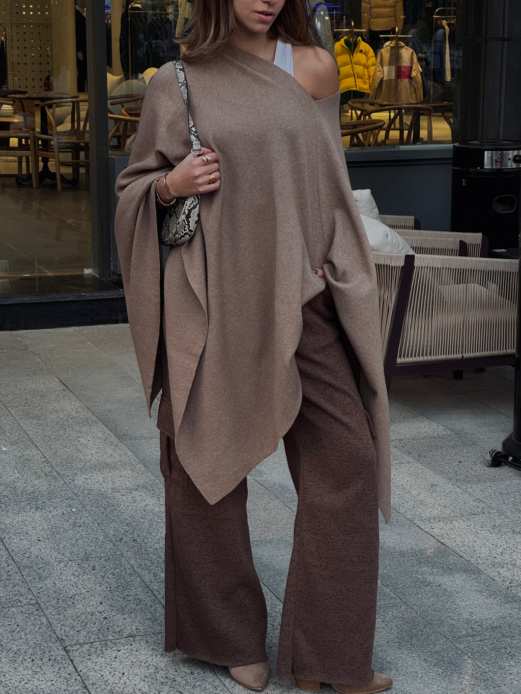 Beige Asymmetrical Poncho