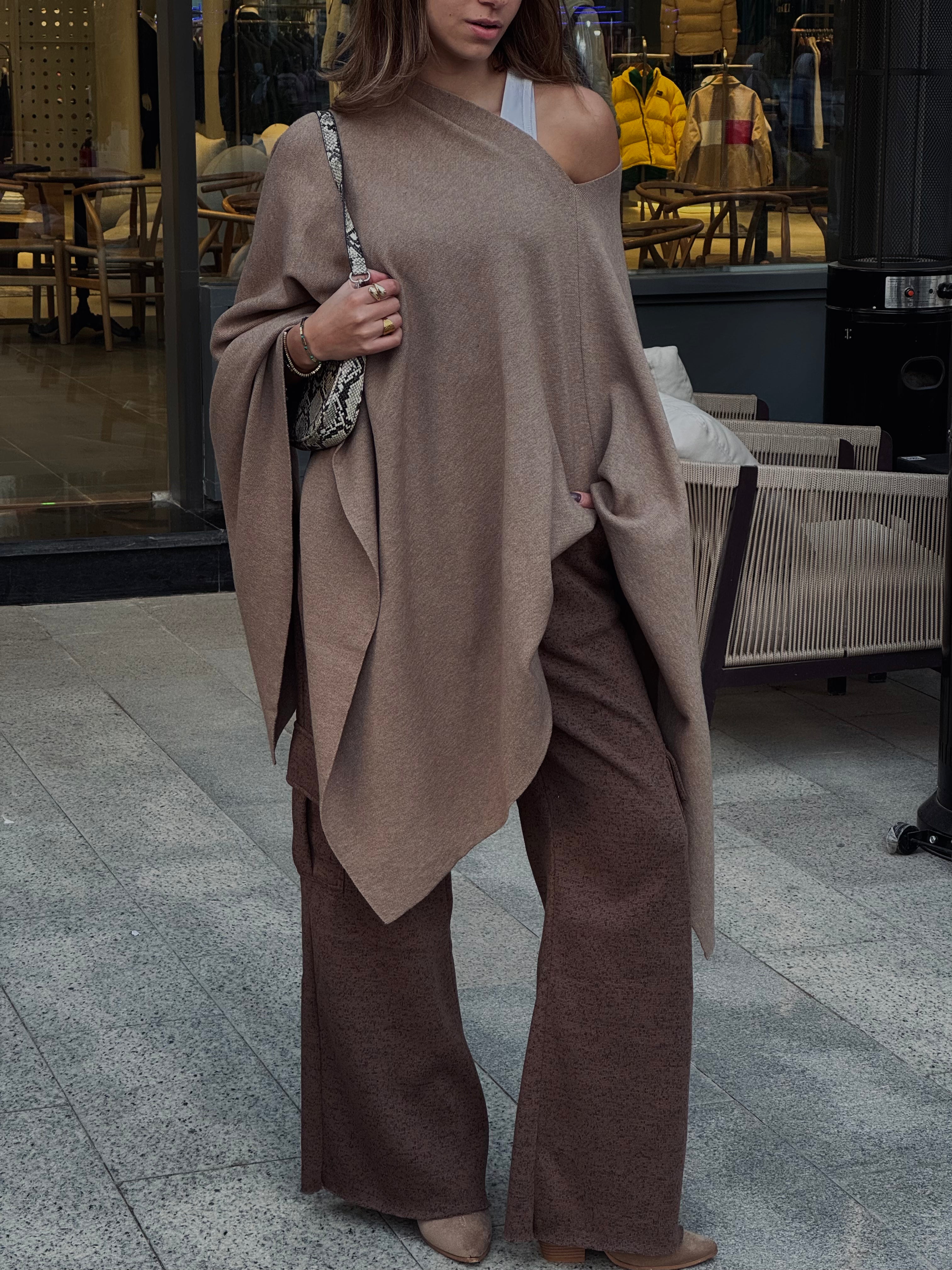 Beige Asymmetrical Poncho