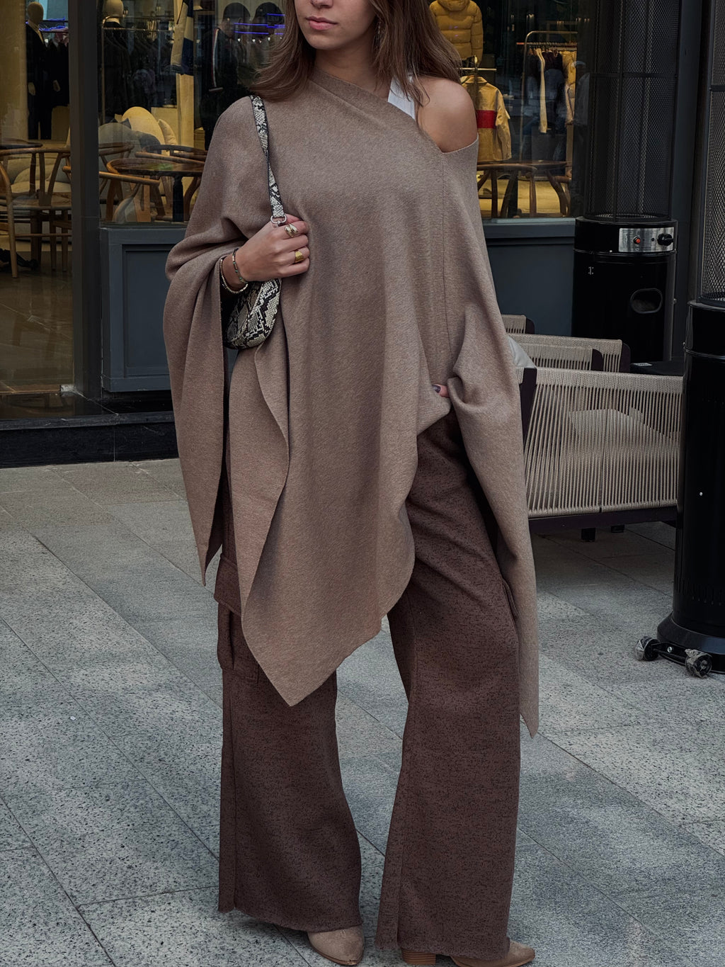 Beige Asymmetrical Poncho