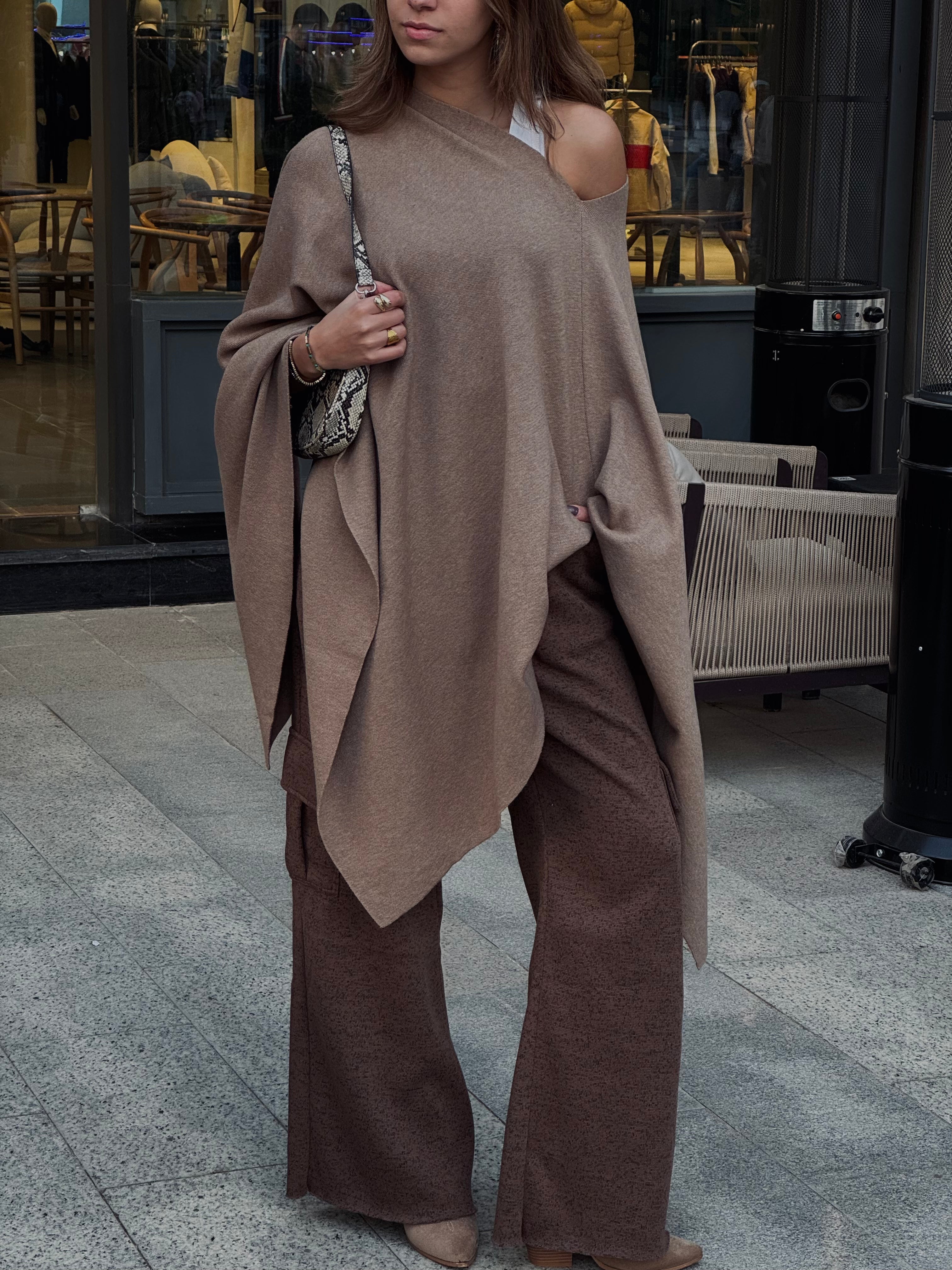 Beige Asymmetrical Poncho