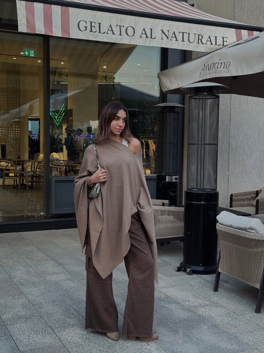 Beige Asymmetrical Poncho