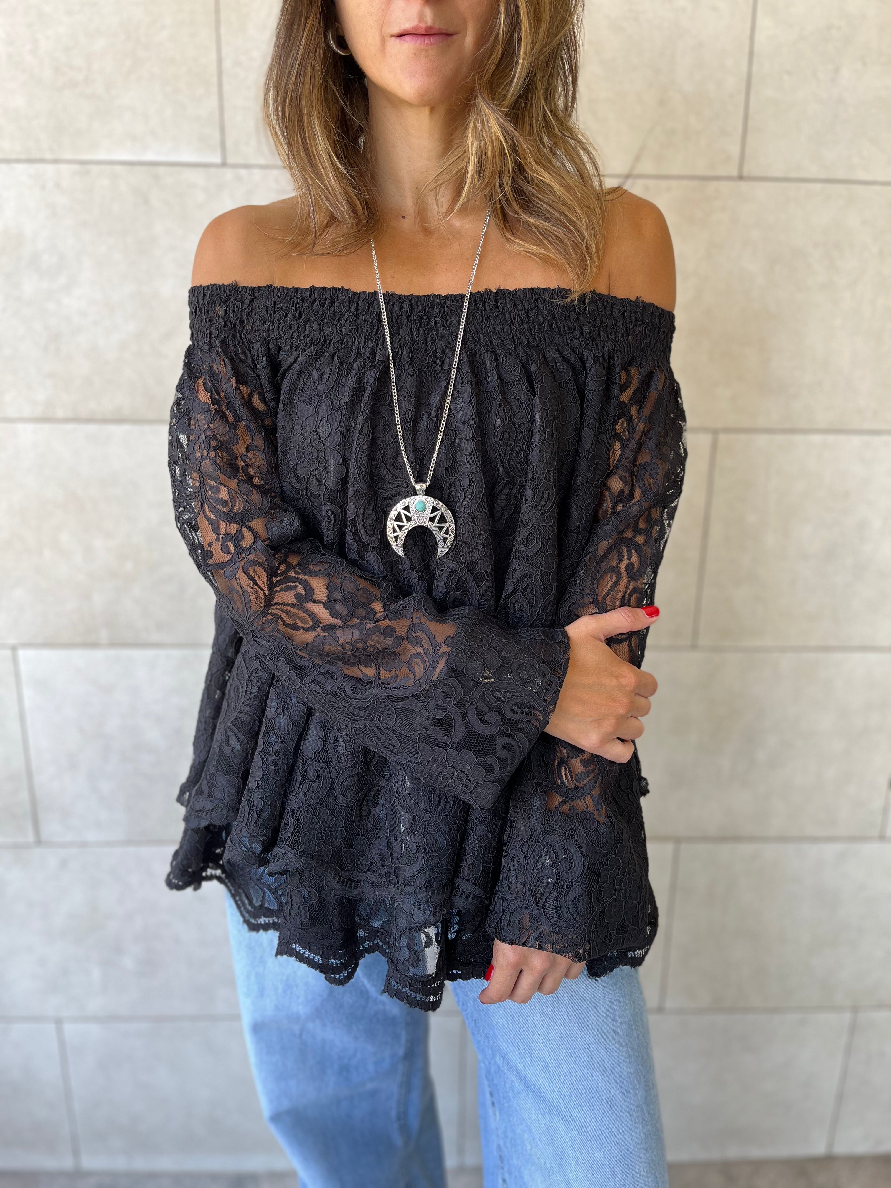 Black Off Shoulder Lace Dream Top