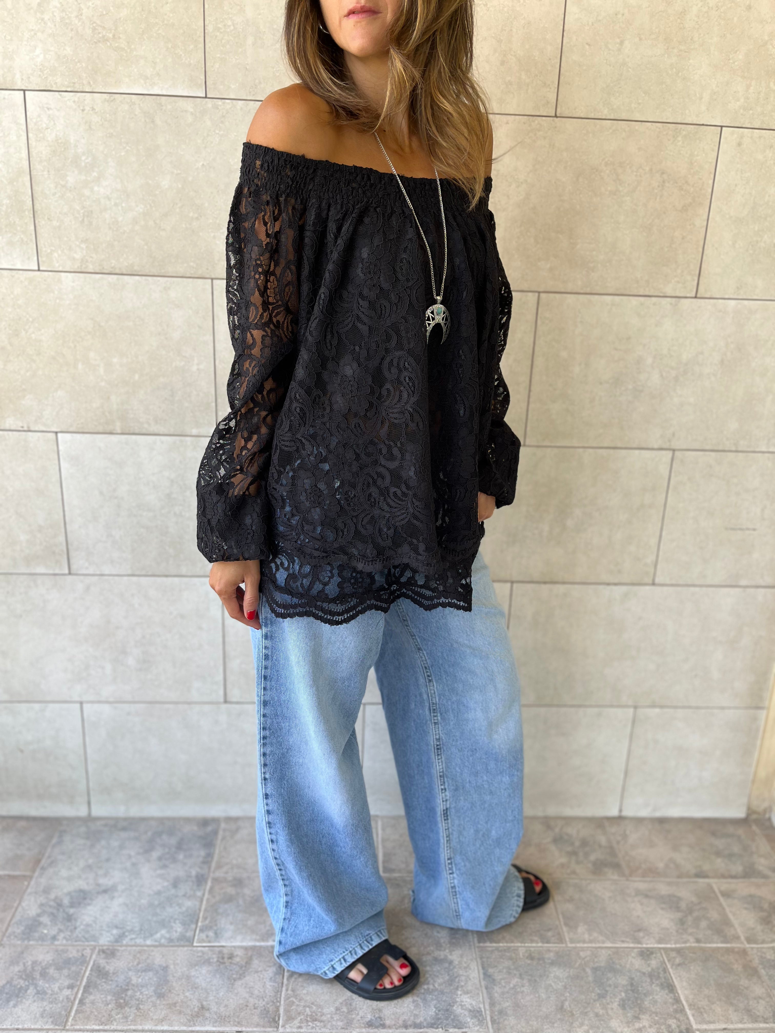 Black Off Shoulder Lace Dream Top