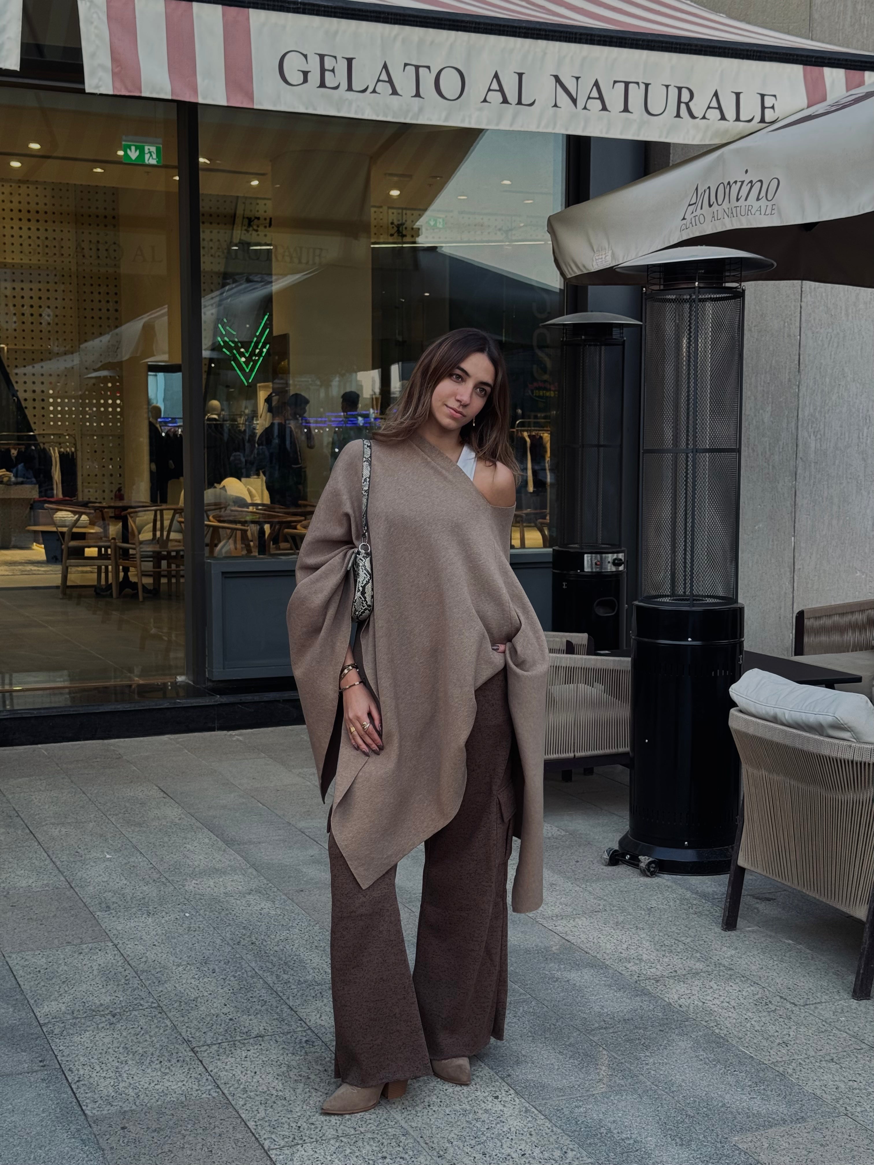 Beige Asymmetrical Poncho