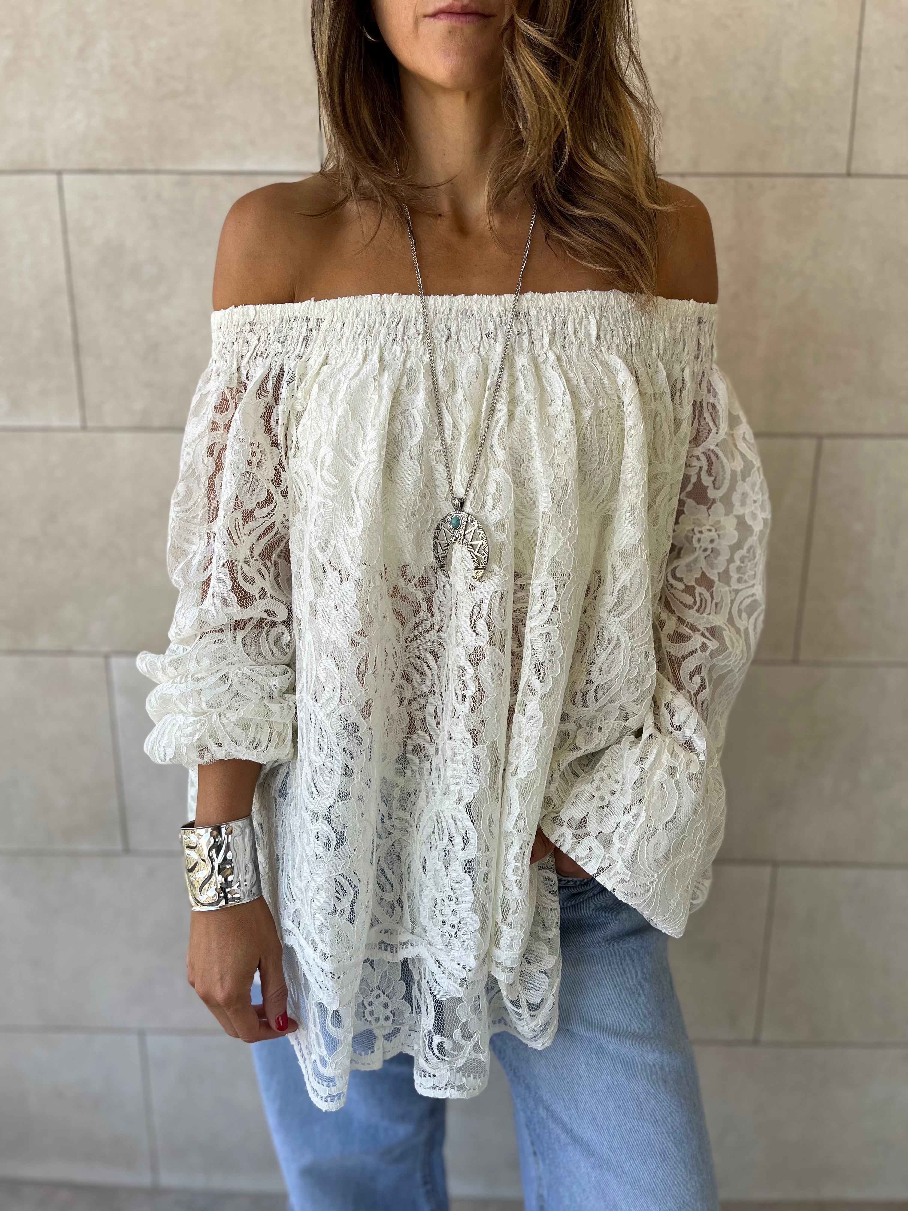 White Off Shoulder Lace Dream Top