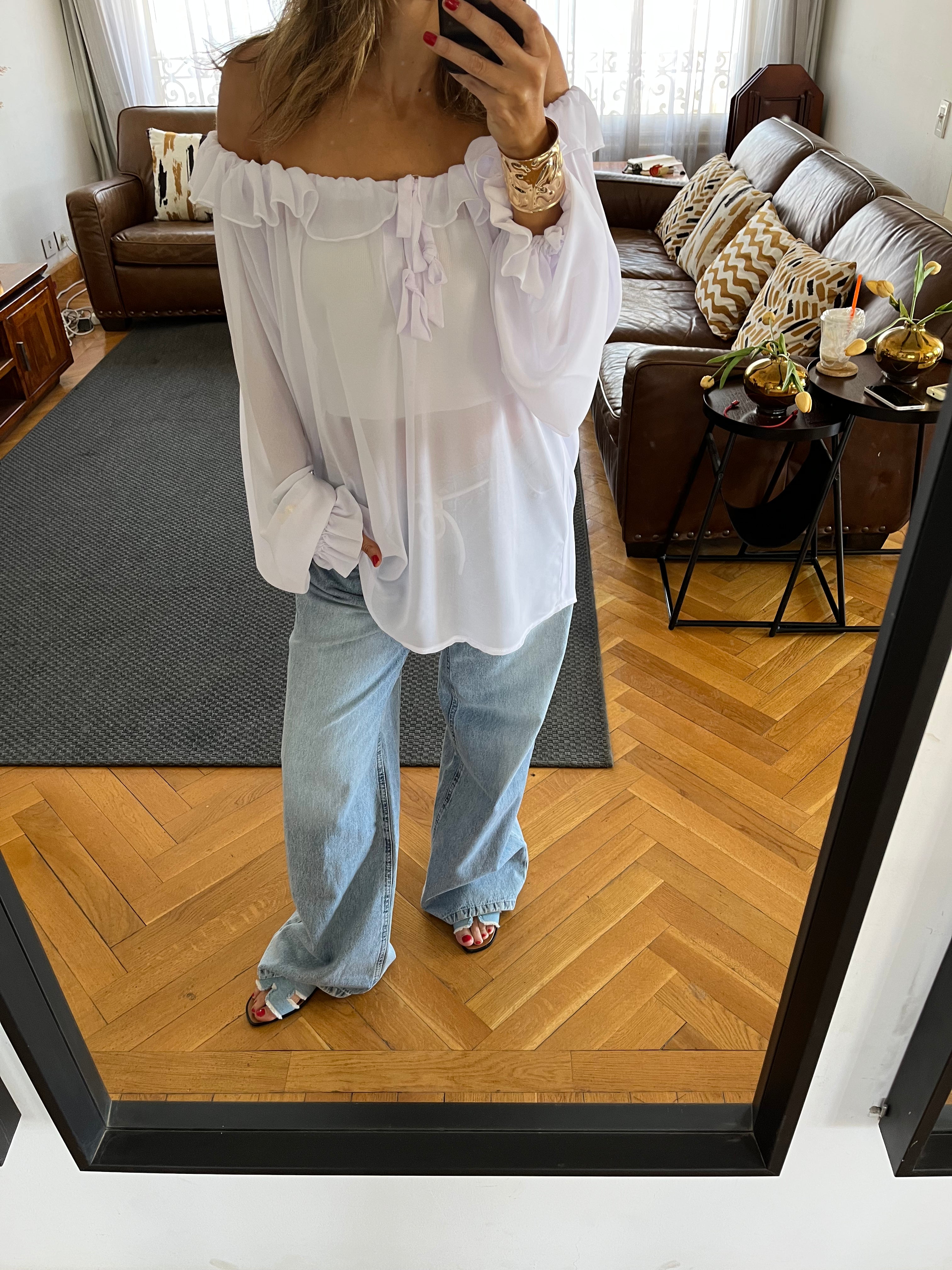 White Sheer Ruffle Top