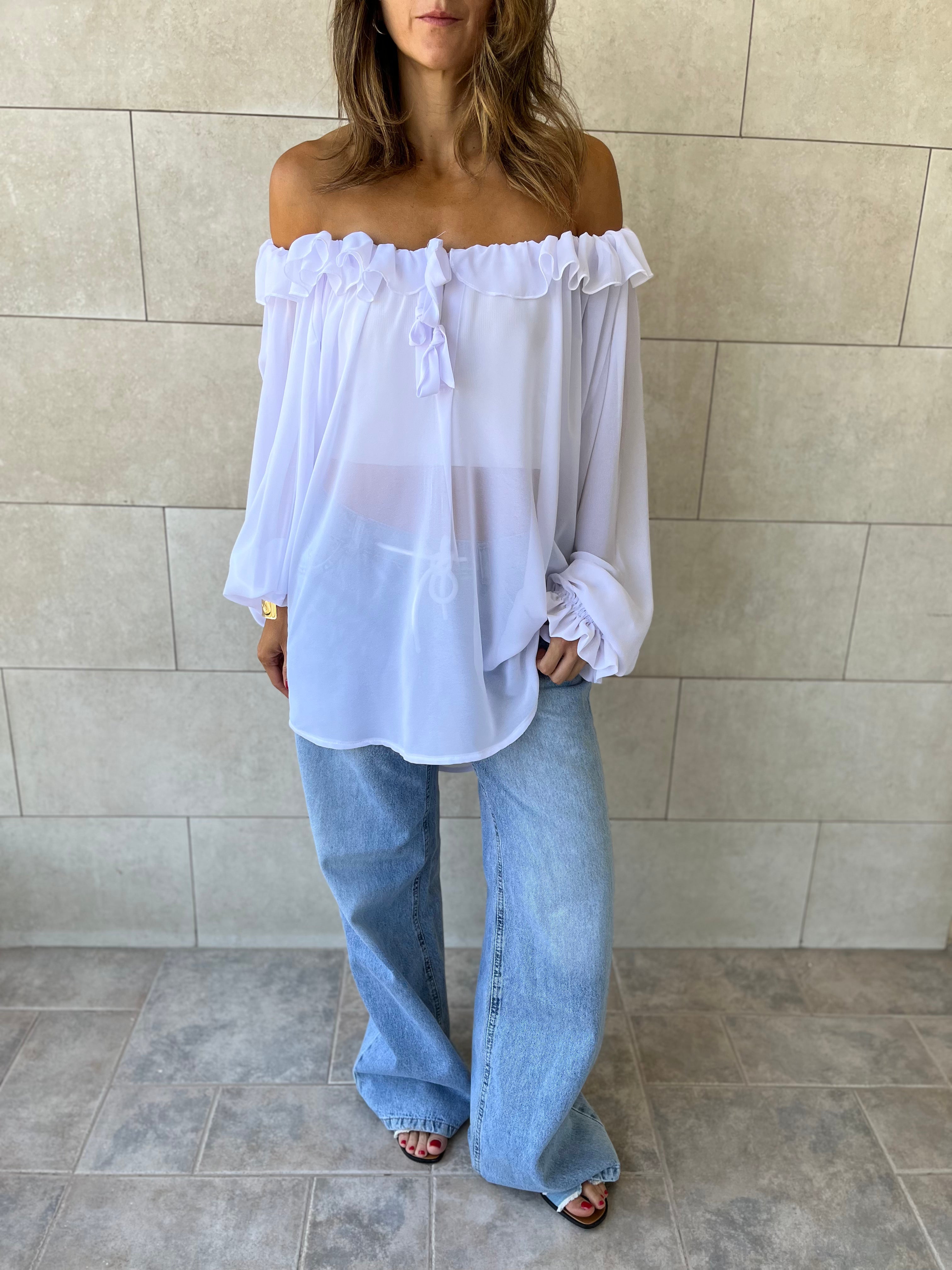 White Sheer Ruffle Top