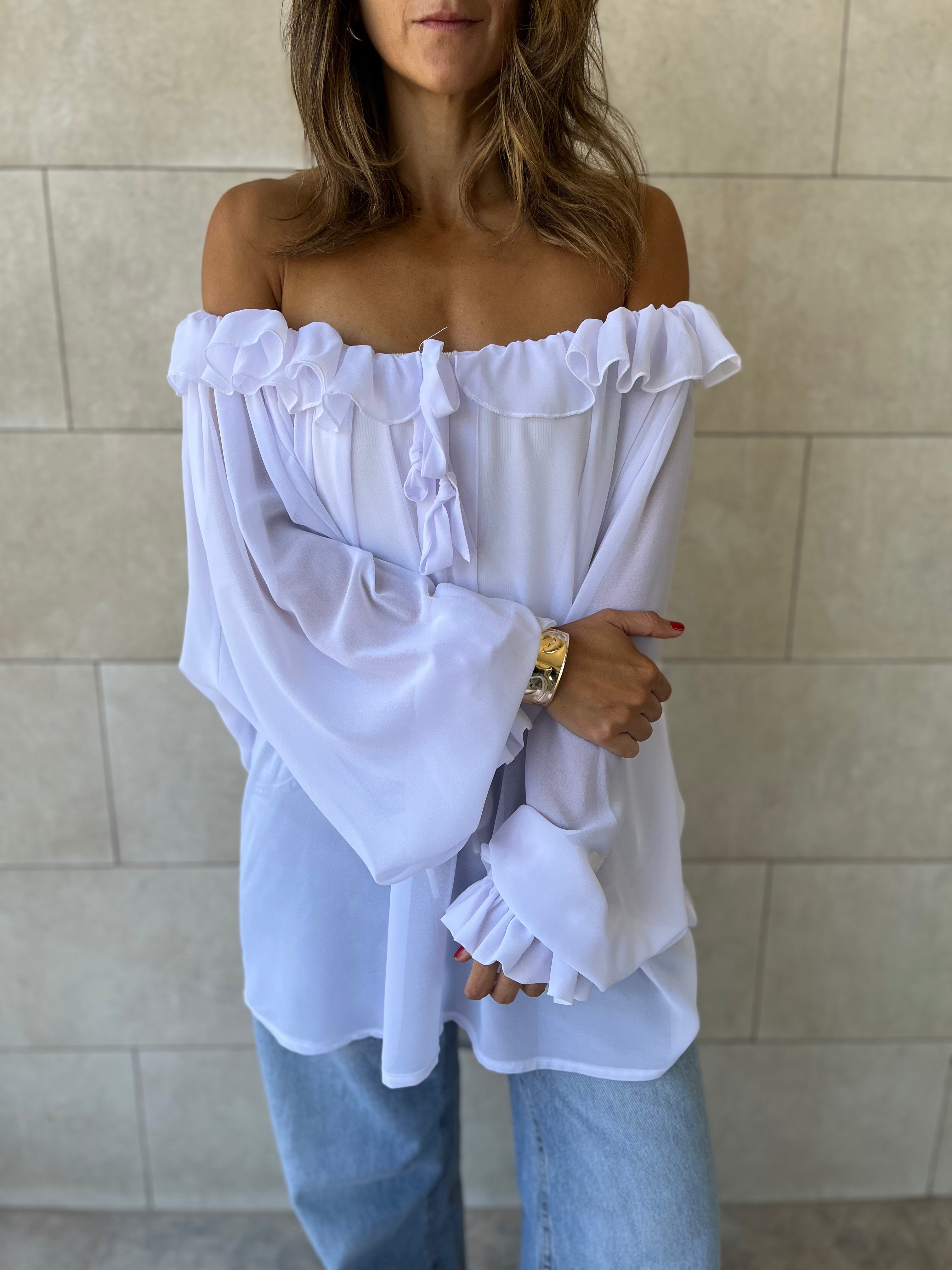 White Sheer Ruffle Top