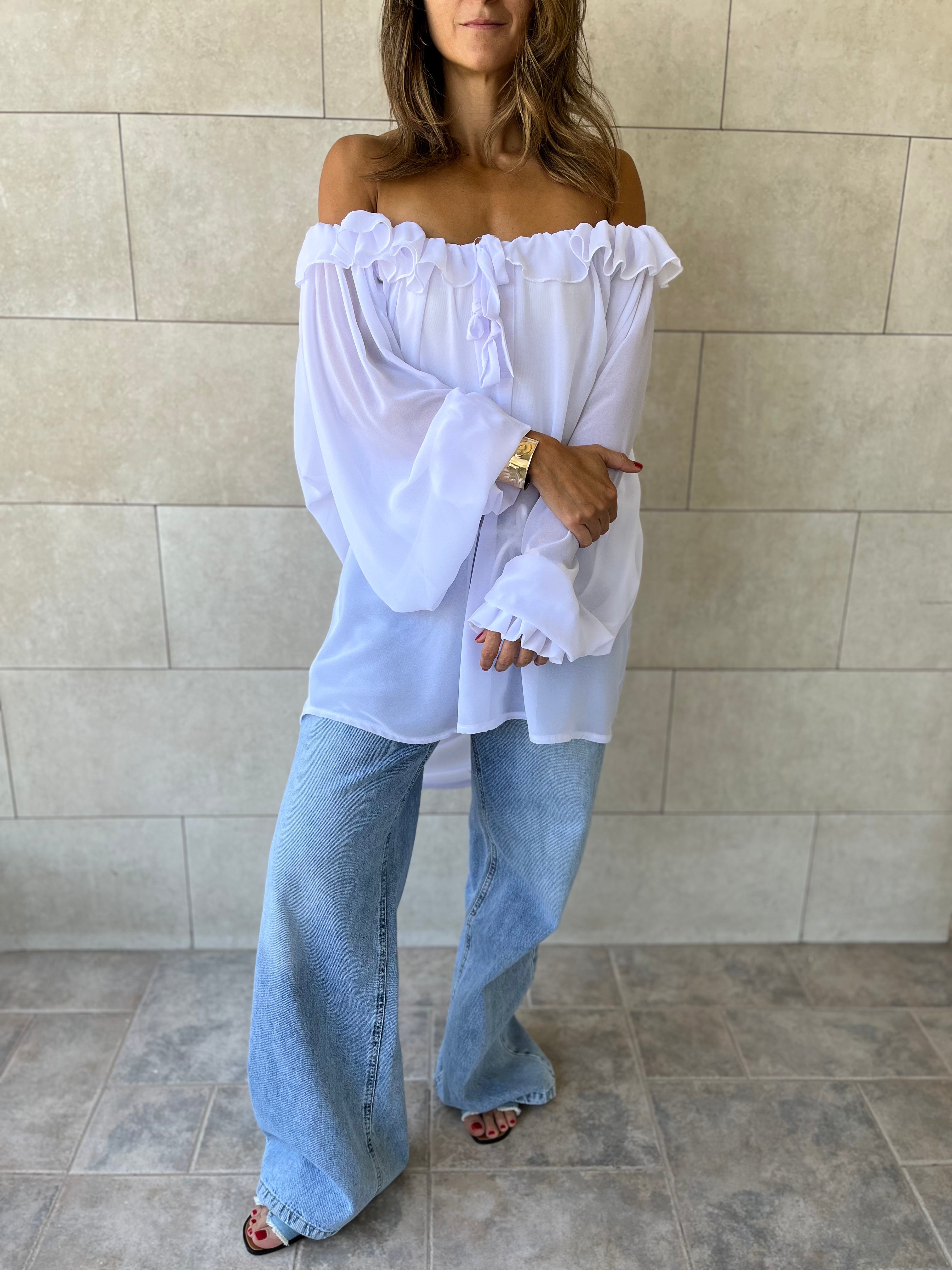 White Sheer Ruffle Top