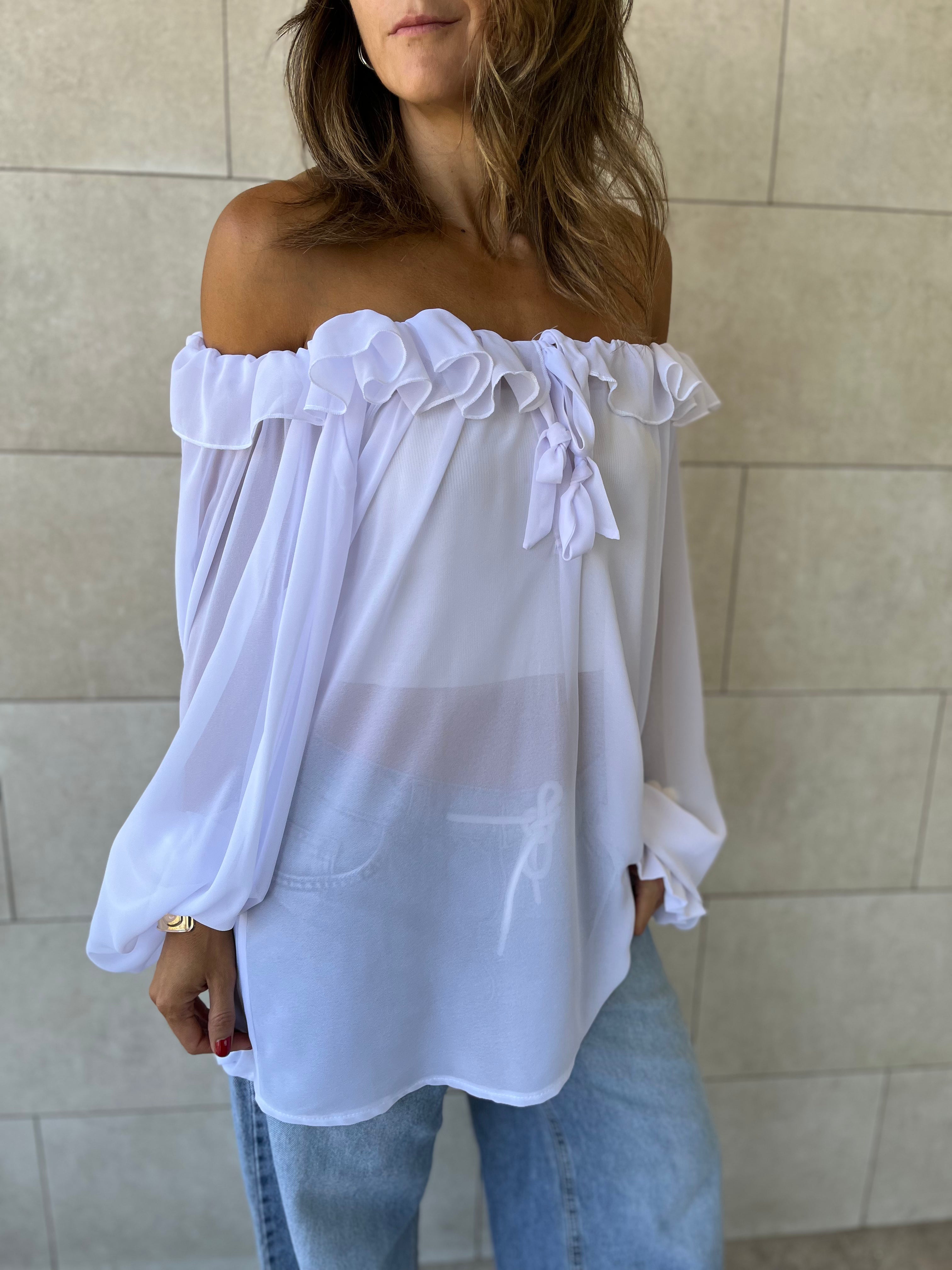 White Sheer Ruffle Top