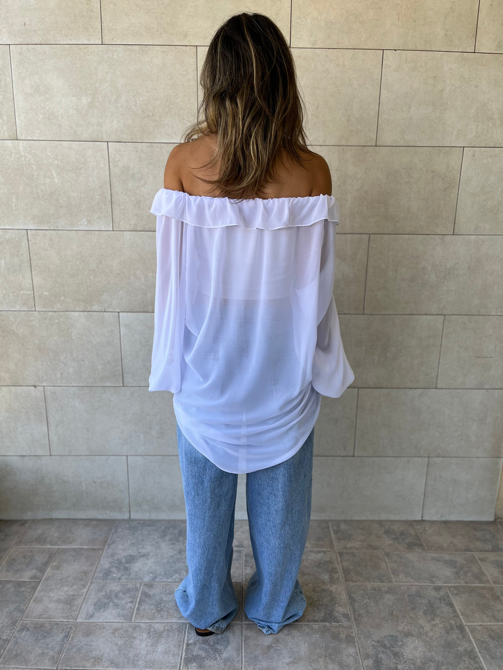 White Sheer Ruffle Top