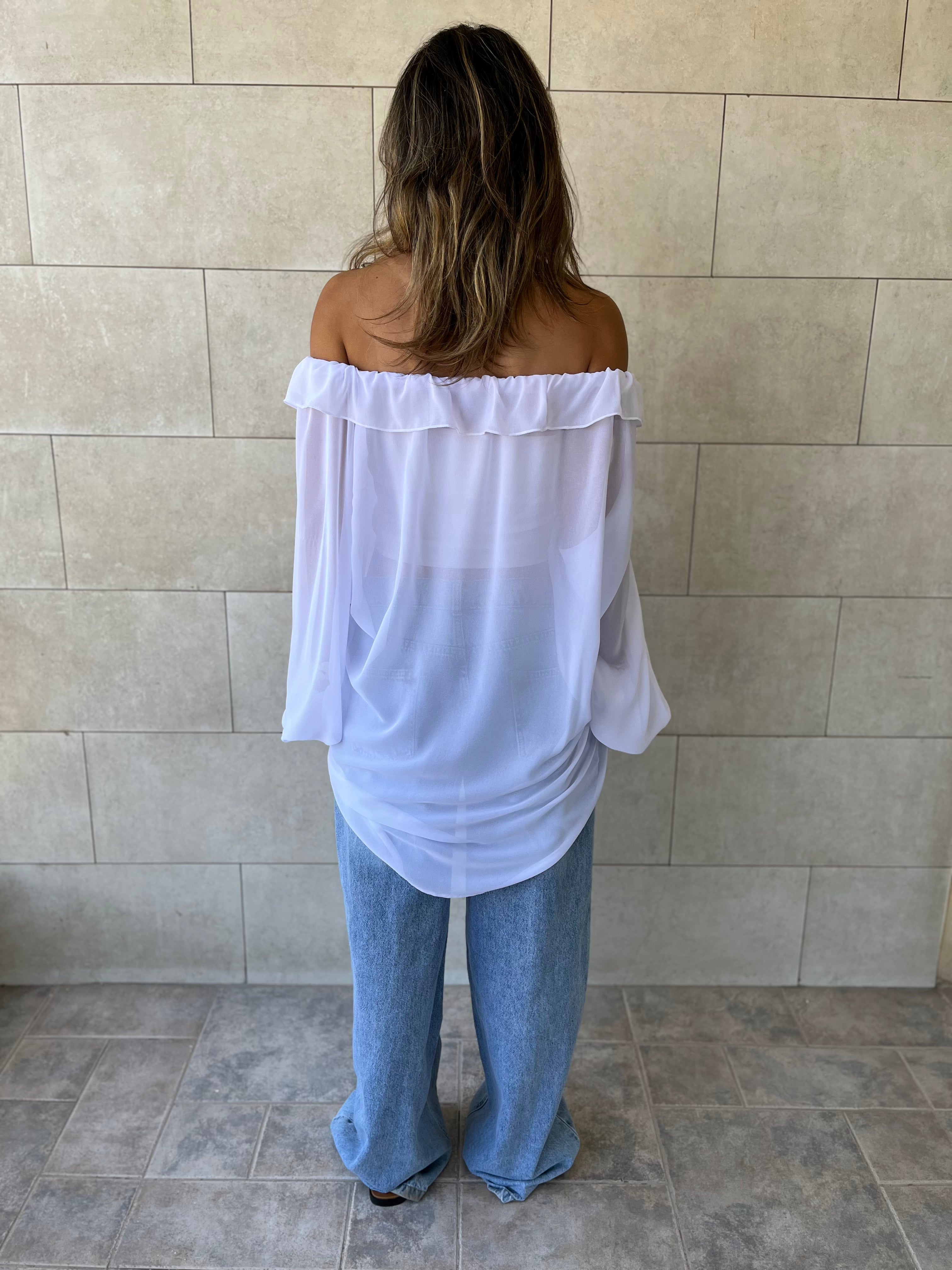 White Sheer Ruffle Top