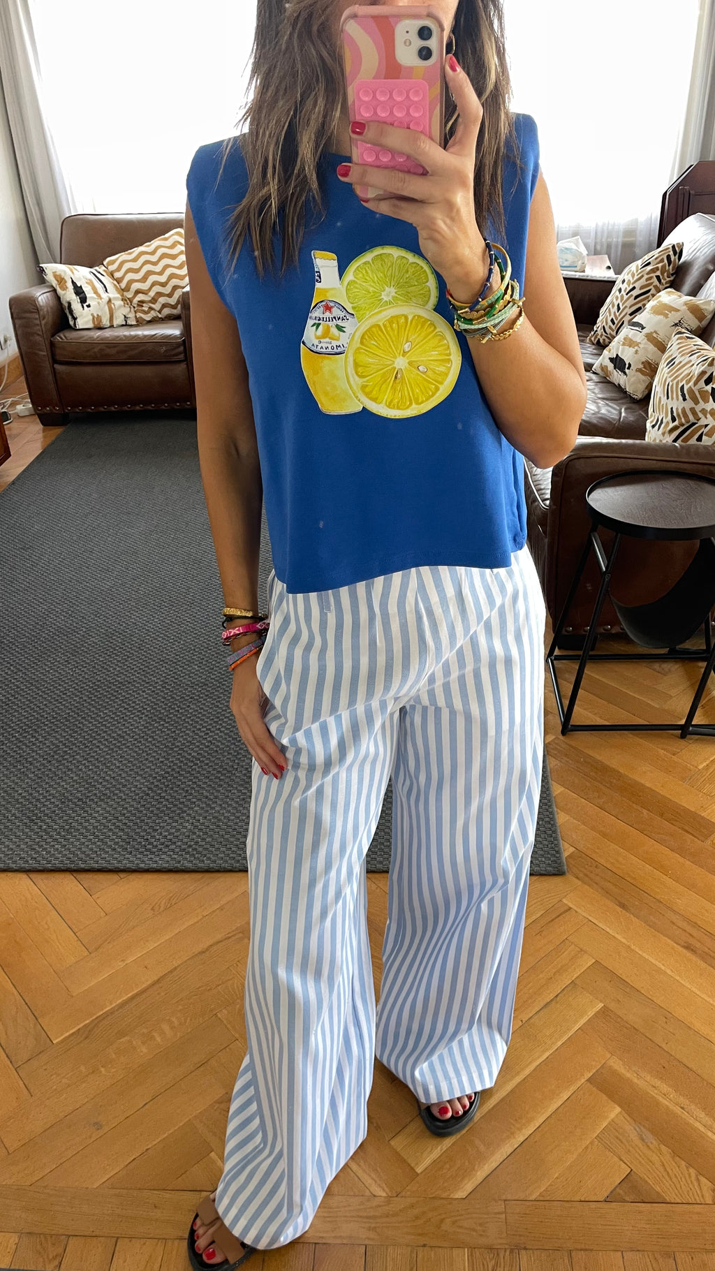 Blue Effortless Striped Pants