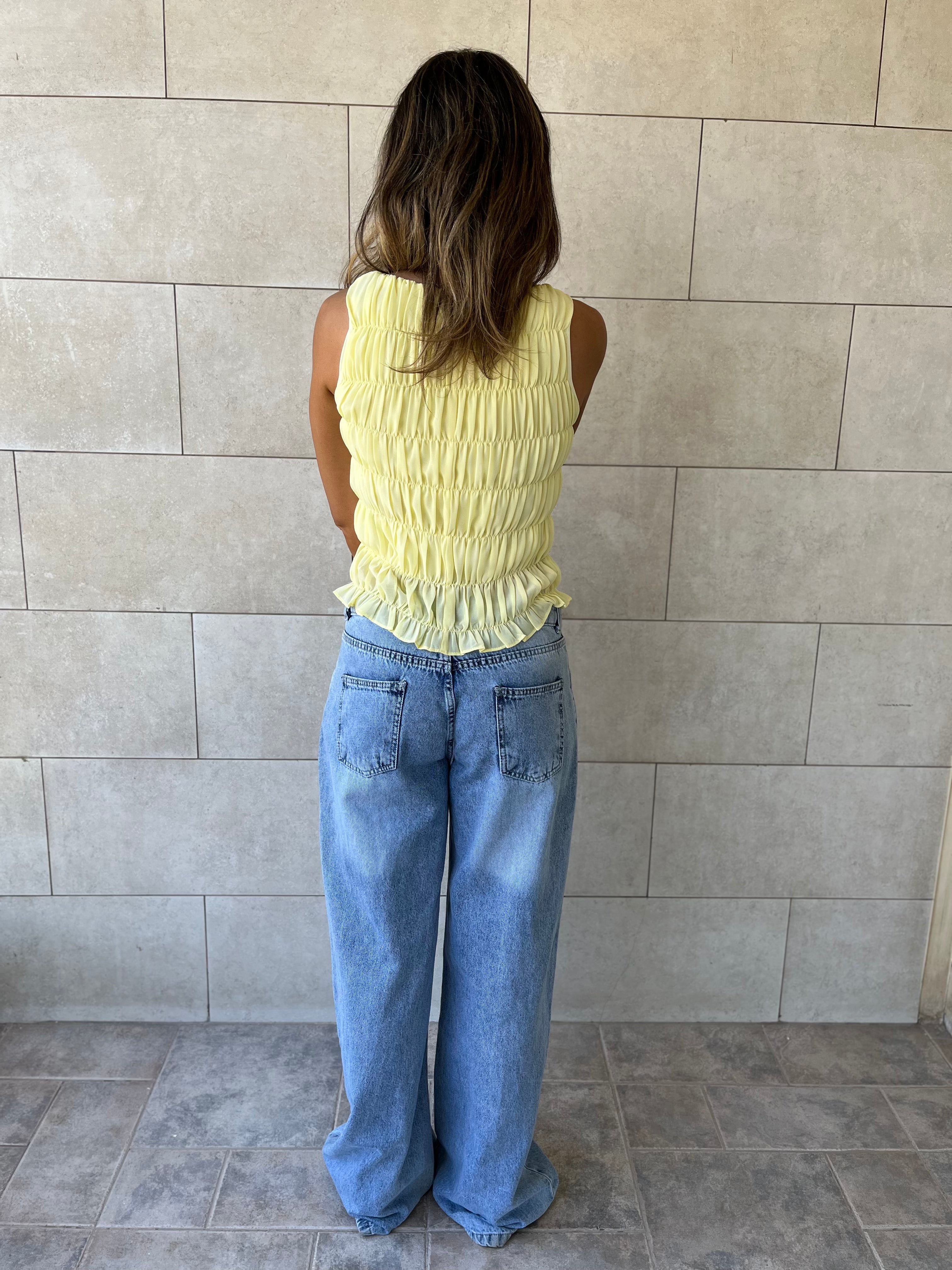 Butter Yellow Sleeveless Crinkle Top