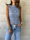 Blue Hue Sleeveless Crinkle Top