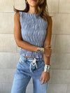 Blue Hue Sleeveless Crinkle Top
