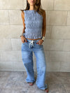 Blue Hue Sleeveless Crinkle Top