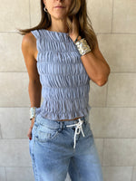 Blue Hue Sleeveless Crinkle Top