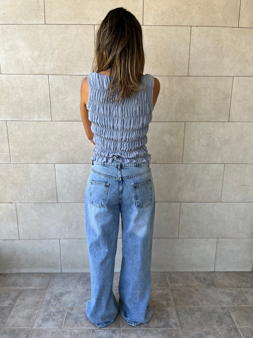 Blue Hue Sleeveless Crinkle Top