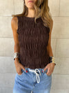Chocolate Brown Sleeveless Crinkle Top