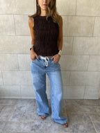 Chocolate Brown Sleeveless Crinkle Top