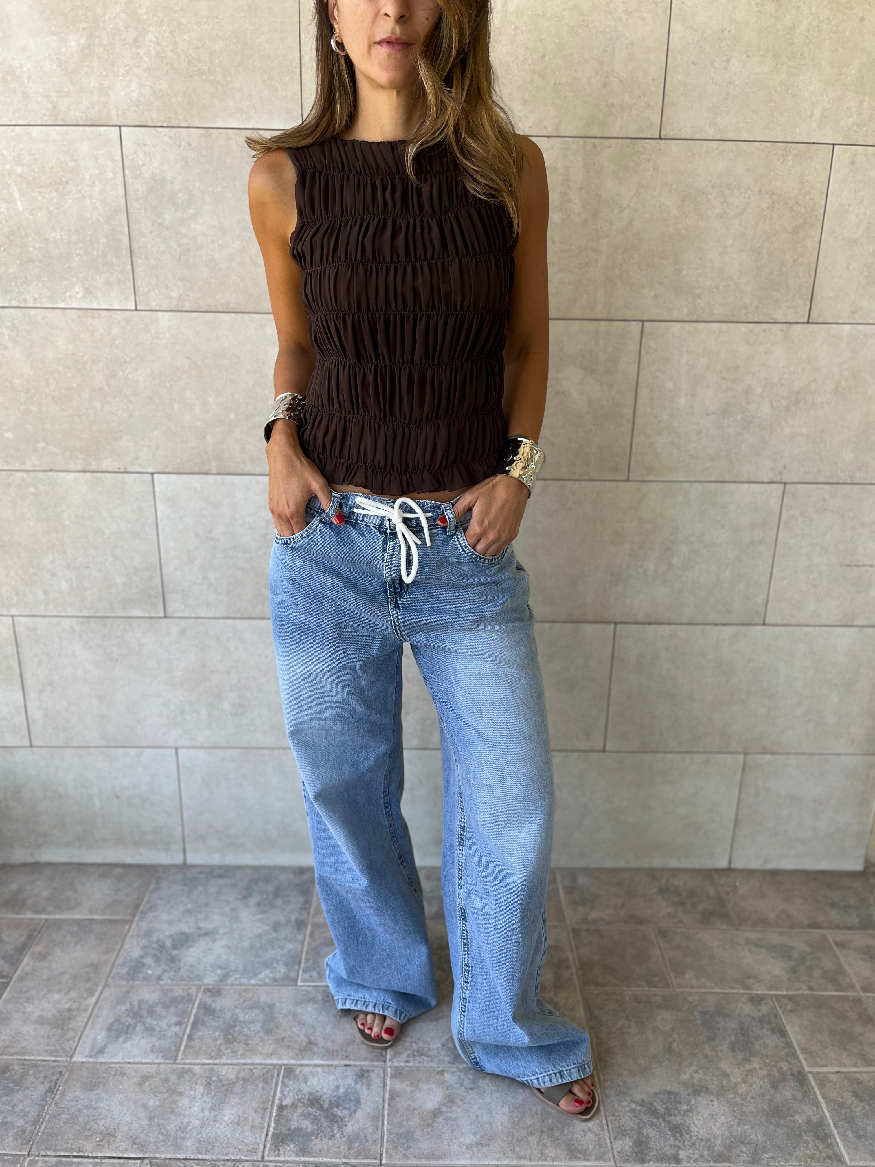 Chocolate Brown Sleeveless Crinkle Top