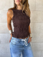 Chocolate Brown Sleeveless Crinkle Top