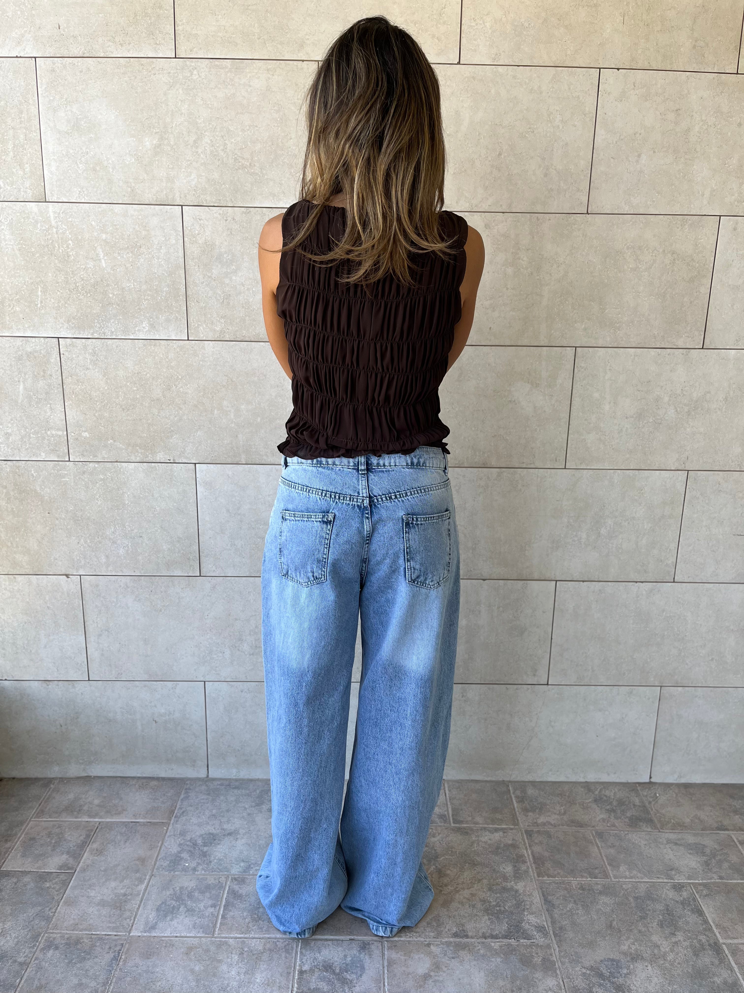 Chocolate Brown Sleeveless Crinkle Top