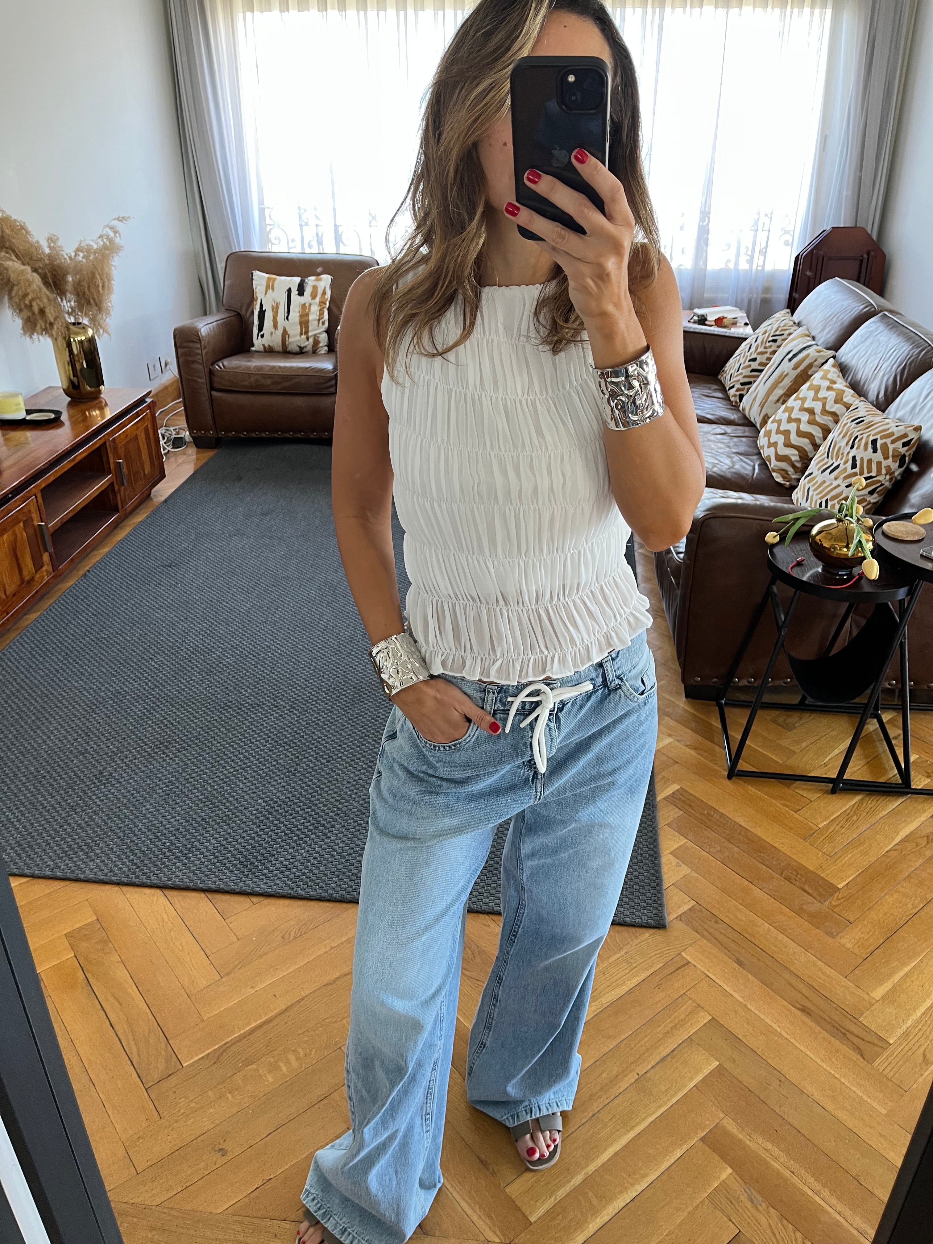 White Sleeveless Crinkle Top