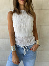 White Sleeveless Crinkle Top