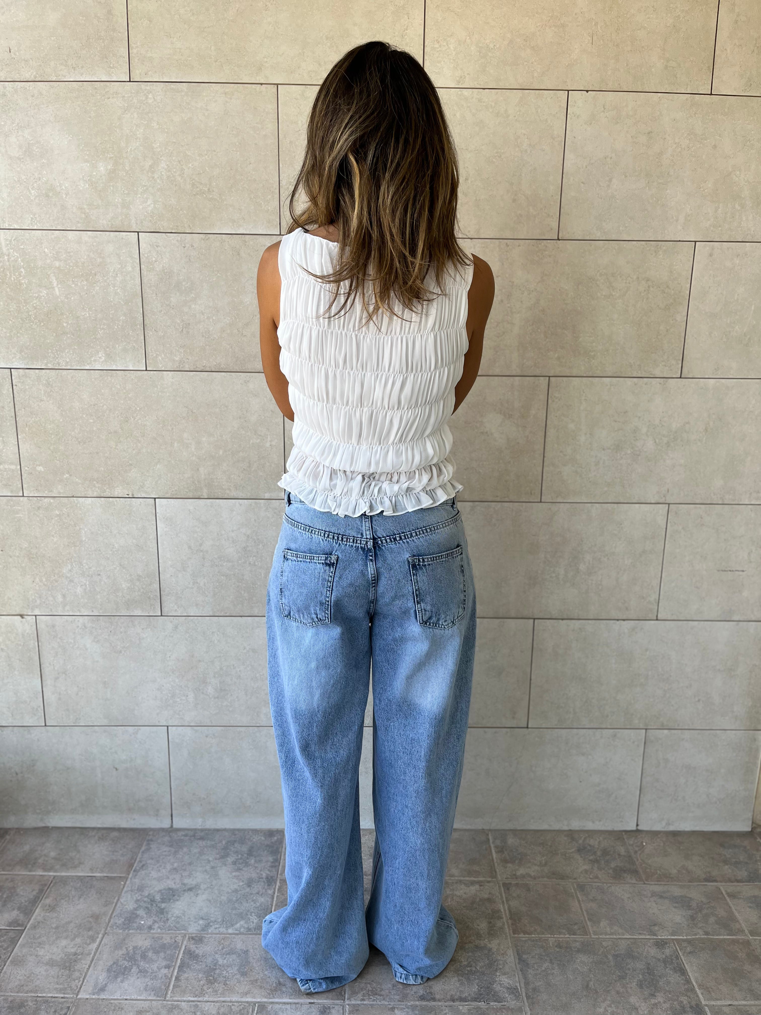 White Sleeveless Crinkle Top