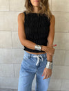 Black Sleeveless Crinkle Top