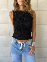 Black Sleeveless Crinkle Top
