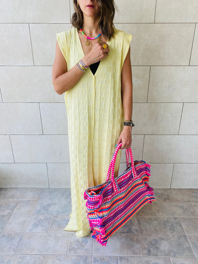 Yellow Checkered Sleeveless Coverup