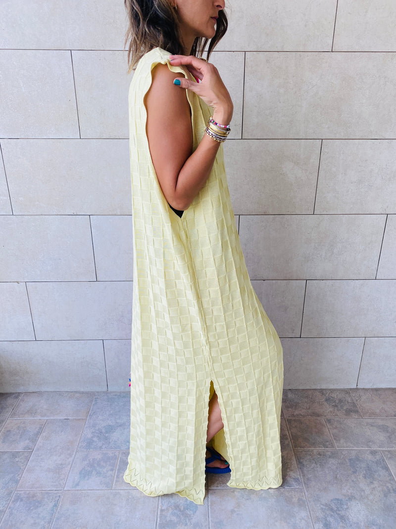 Yellow Checkered Sleeveless Coverup