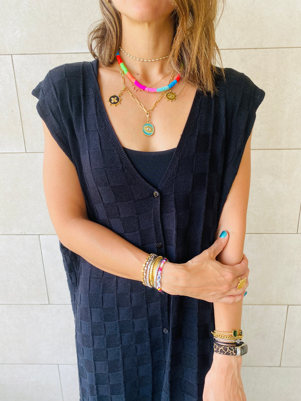 Black Checkered Sleeveless Coverup