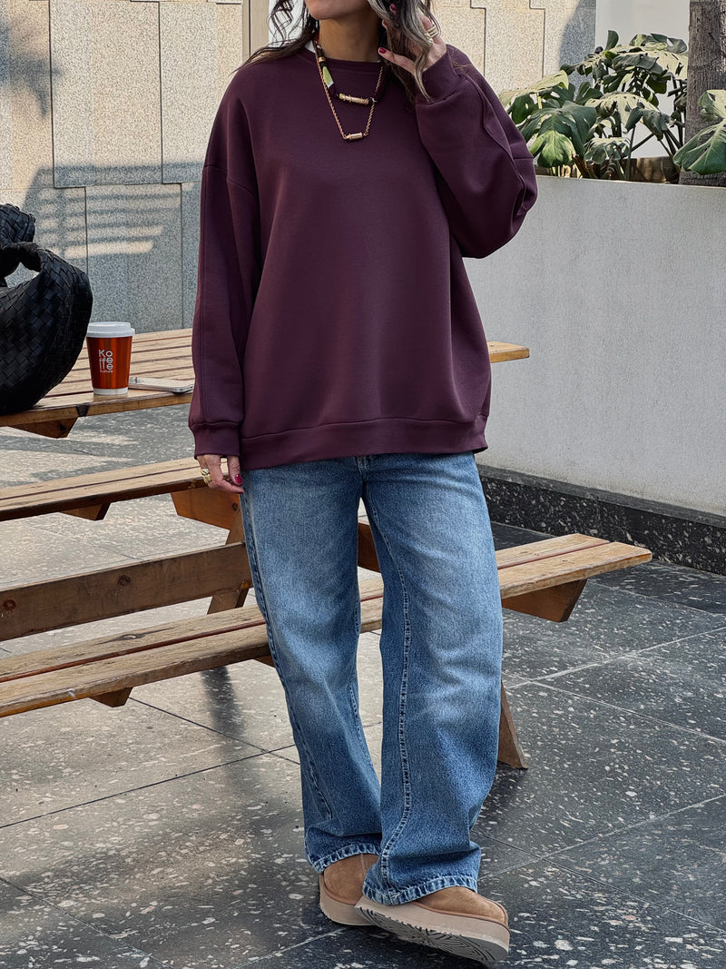 Plum Fleece Lined Oversized Sweatshirt