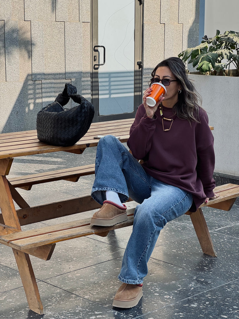 Plum Fleece Lined Oversized Sweatshirt