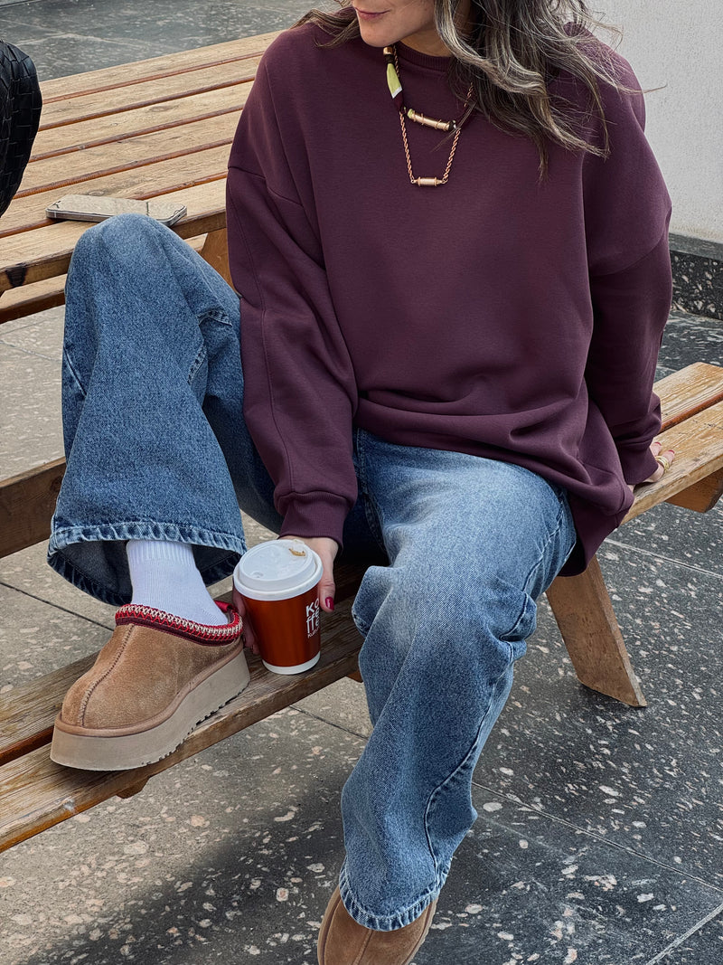 Plum Fleece Lined Oversized Sweatshirt