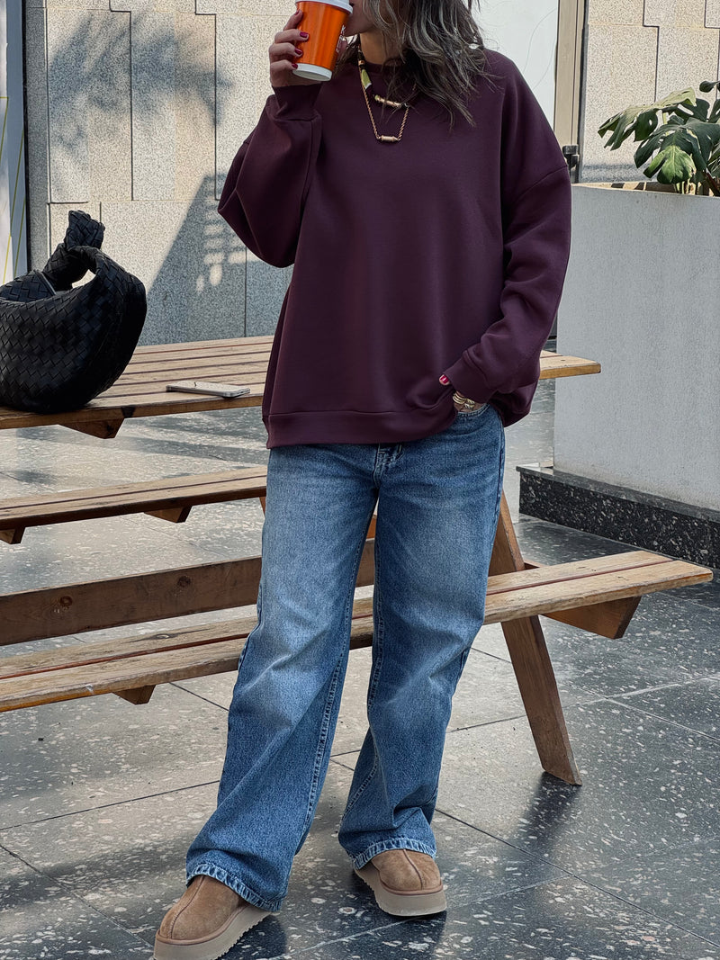 Plum Fleece Lined Oversized Sweatshirt