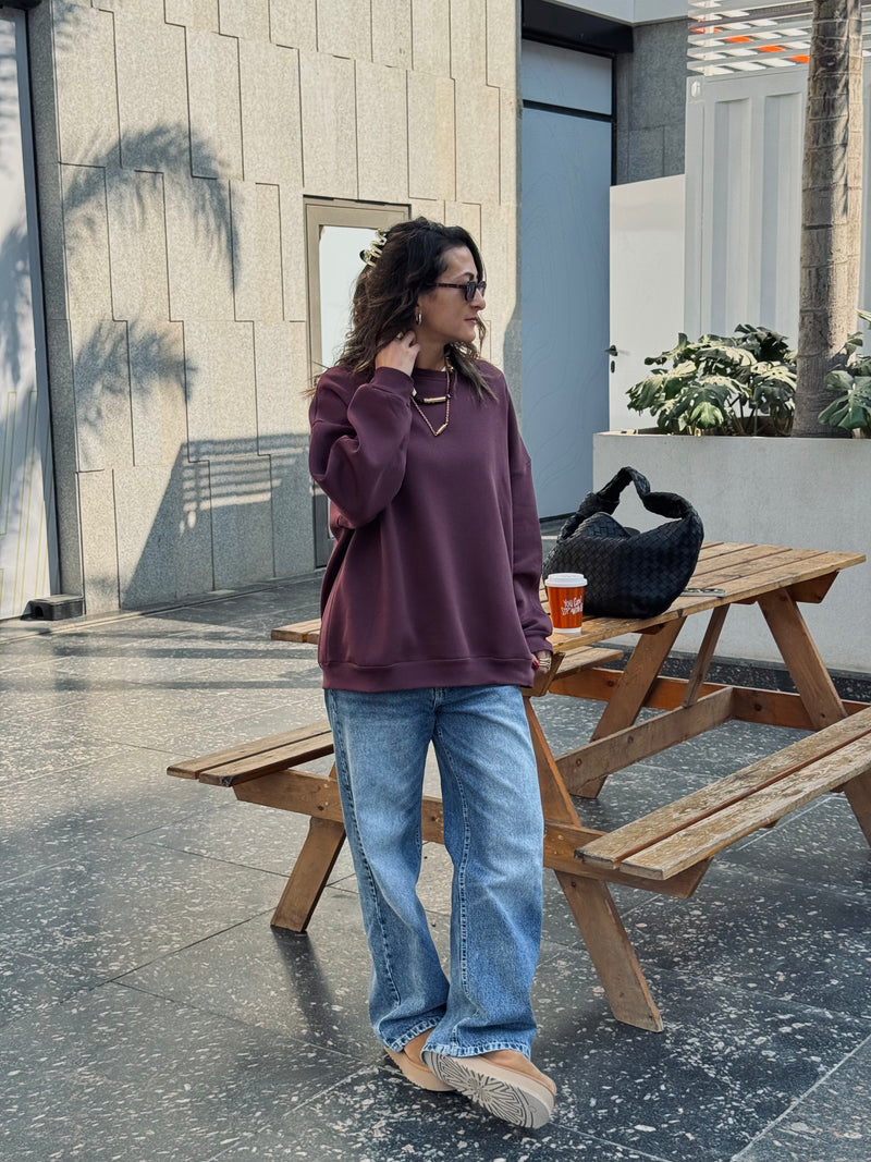 Plum Fleece Lined Oversized Sweatshirt