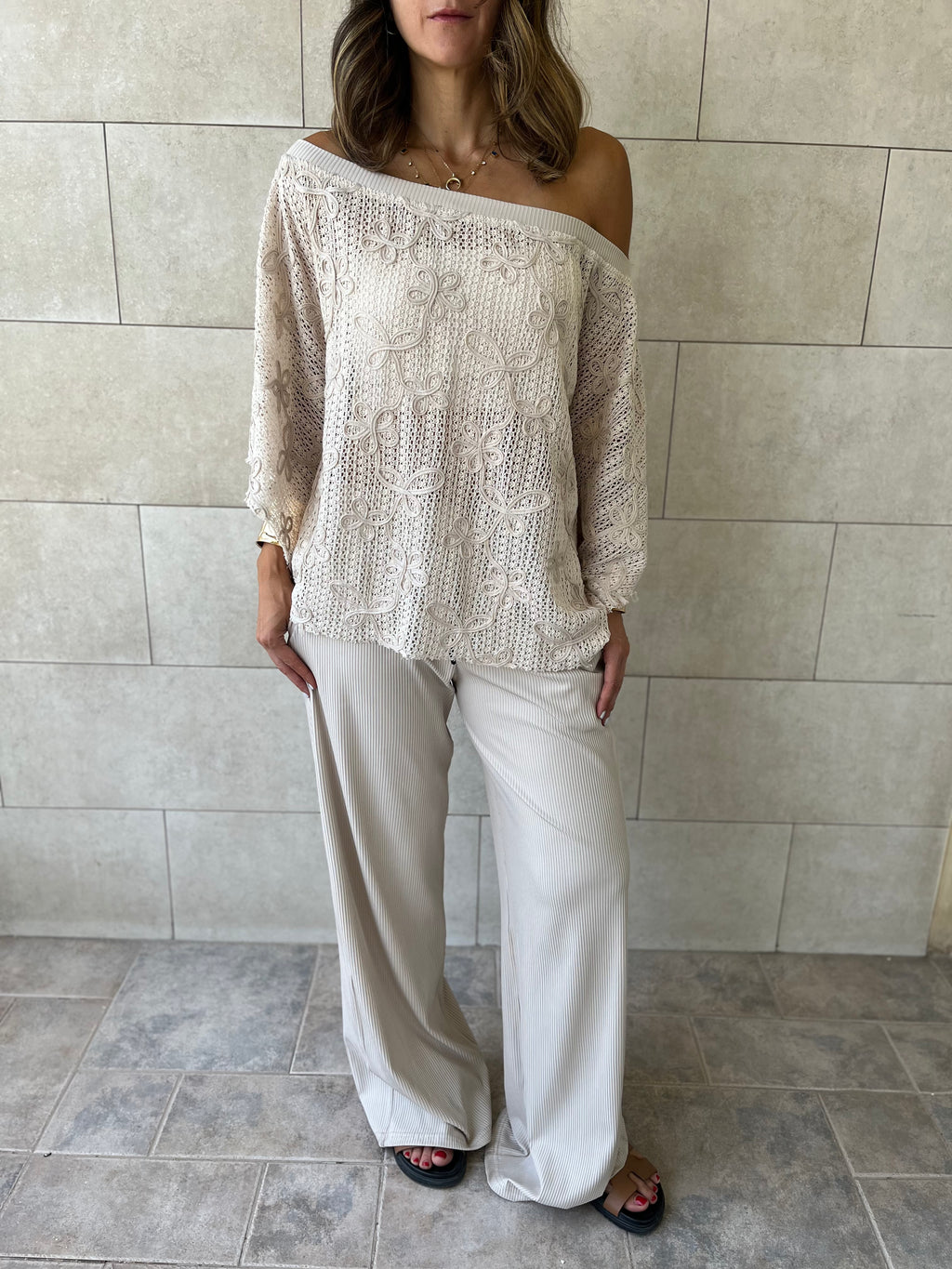 Beige Whisper Lace Asymmetrical Poncho