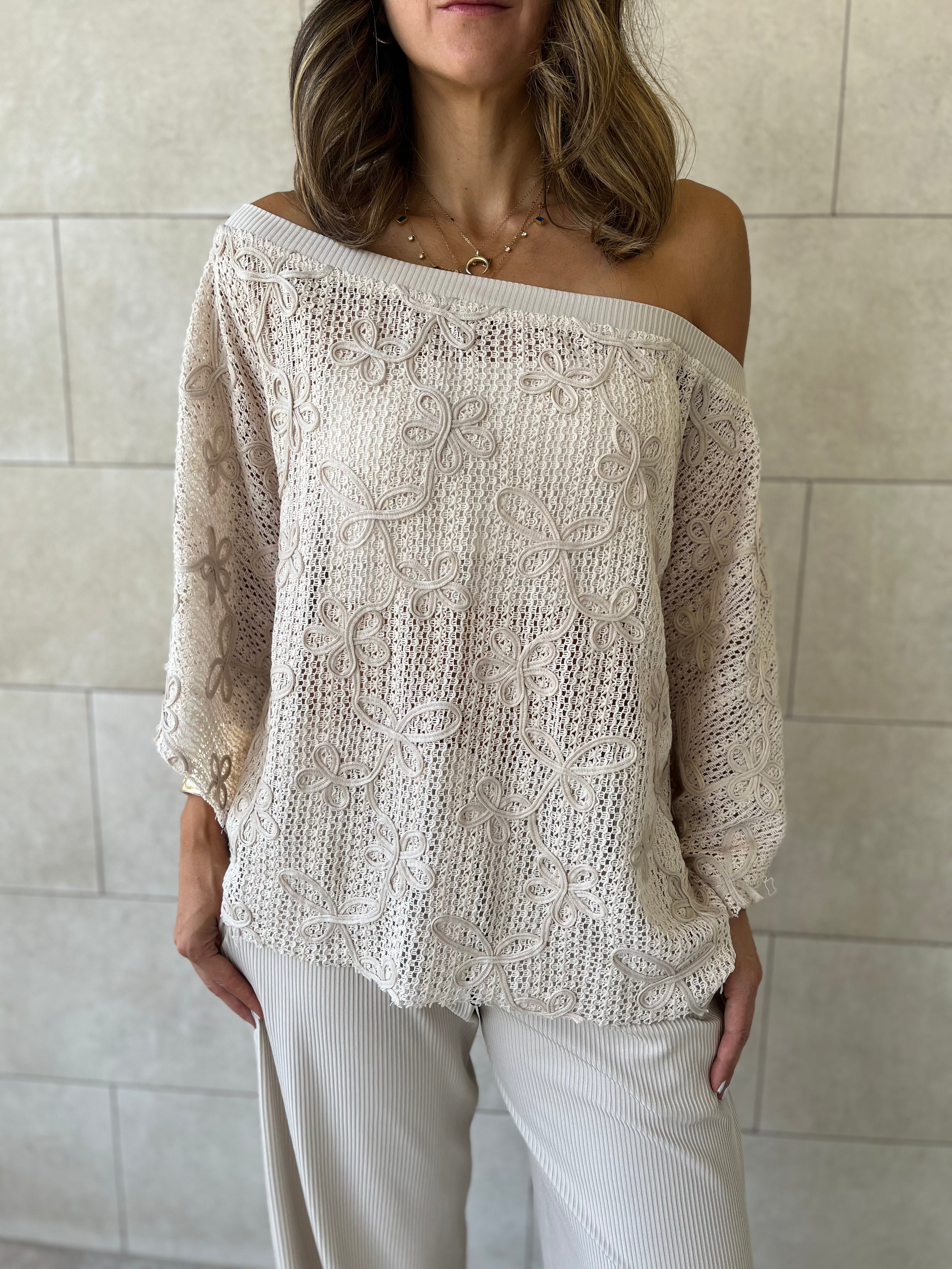 Beige Whisper Lace Asymmetrical Poncho